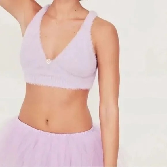 For Love and Lemons Devon Lavender Soft Fuzzy Knit Sleeveless Crop Top XXS NWT - Picture 8 of 8